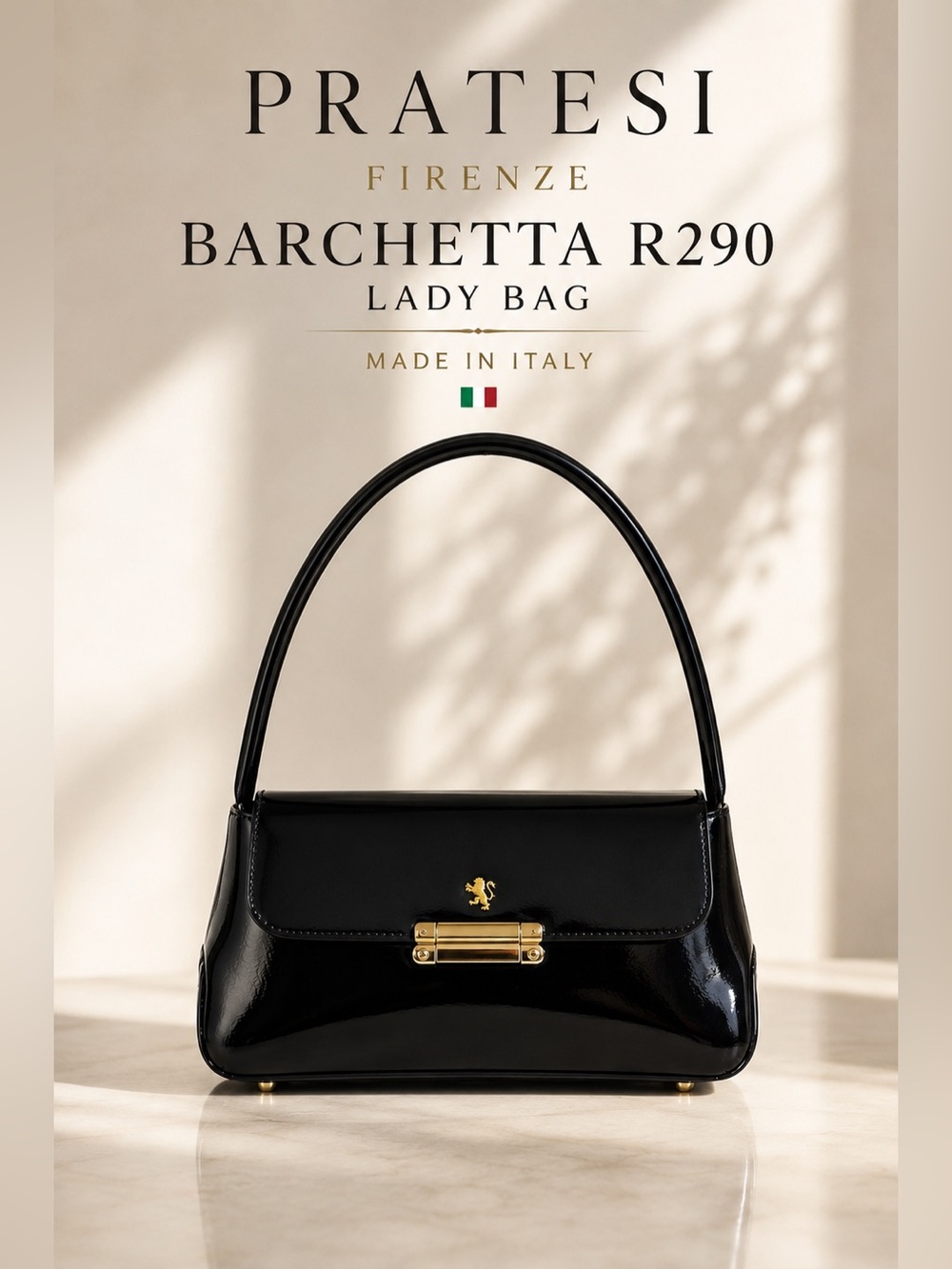 Pratesi Firenze Barchetta R290 Black Patent Leather Shoulder Bag